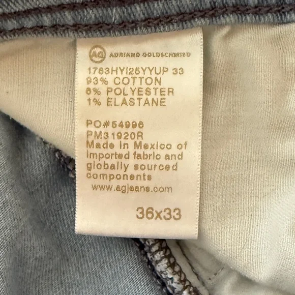 AG Adriano Goldschmied Denim Tellis Modern Slim Pants MensSize 36x33
